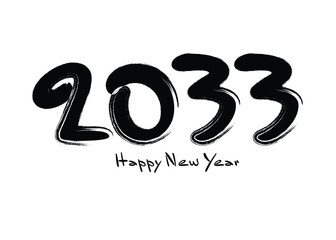 2033 Happy new year black vector illustration, numbers handwritten calligraphy, 2033 year vector, New year celebration, 2033 Number design on white background, typography lettering text vector