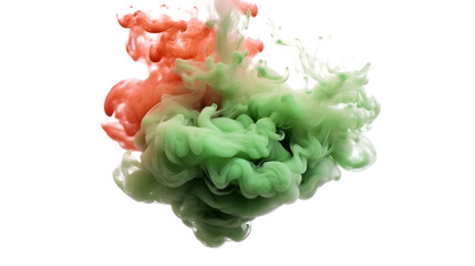 Contrasting Chroma: Red and Green Swirling Fumes on Abyssal White Canvas - Vivid Shades Coalescing in Enigmatic Whirls