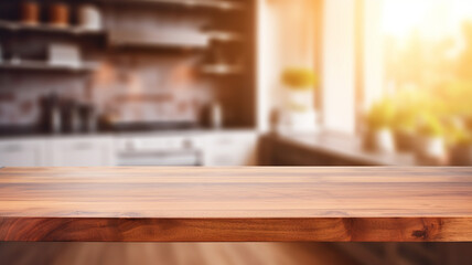 empty wooden table and blurred background