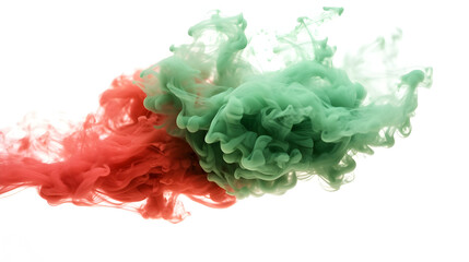 Contrasting Chroma: Red and Green Swirling Fumes on Abyssal white backdrop- Vivid Shades Coalescing in Enigmatic Whirls