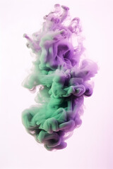 Emerald Green and Royal Purple: Ethereal Smoke on white background 
