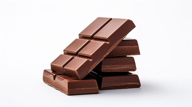 Chocolate bar on white background. Dark milk chocolate bars stack isolated on a white.