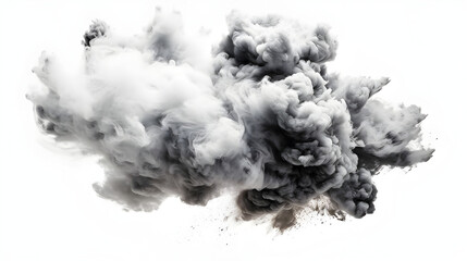 Black and grey smoke on white background enlightened by the side 