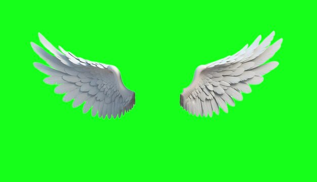 white color angel wings on the greenscreen background, overlay.
