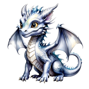 Dragon illustration, watercolor, white background, PNG Image