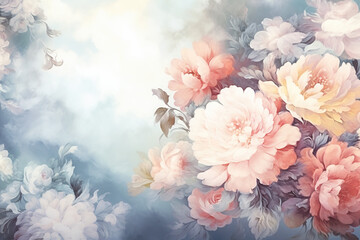 dusty muted and light painting of a rococo flower bouquet background - obrazy, fototapety, plakaty