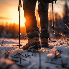 Hiking on a cold snowy day