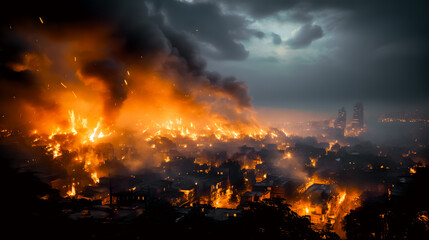 Fototapeta na wymiar a large forest fire near a town (Generative AI)