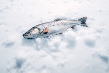 the trout is on a white piece of the snow