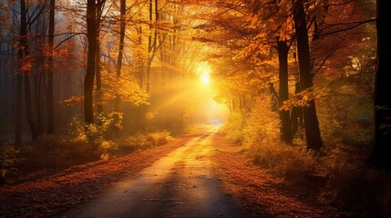 Bright sun in autumn forest