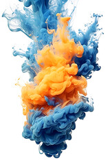 Blue and Orange smoke flame explosion on white background 