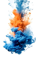 Blue and Orange smoke flame explosion on white background 