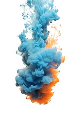 Blue and Orange smoke flame explosion on white background 