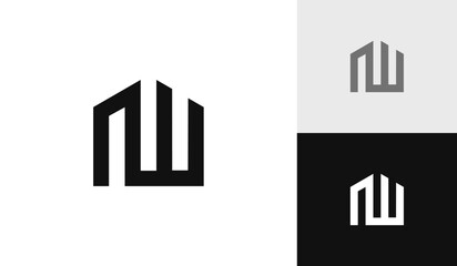 Letter NW initial with house shape logo design