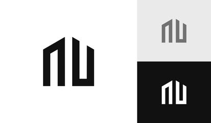 Letter NU initial with house shape logo design