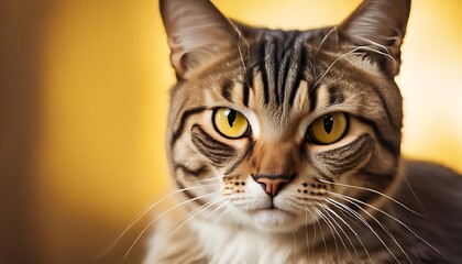 portrait of a cat on yellow background