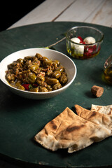 Arabic breakfast spreaad with olives and labaneh