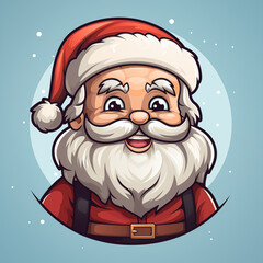 The smiling of Santa Claus is in a flat style, isolated on a blue background. Generated AI