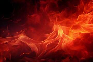 Red flames on black background. Texture of fire. Close up.