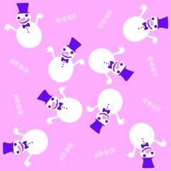 Obraz premium Cartoon winter ice seamless snowman and snowflakes pattern for Christmas packaging and new year