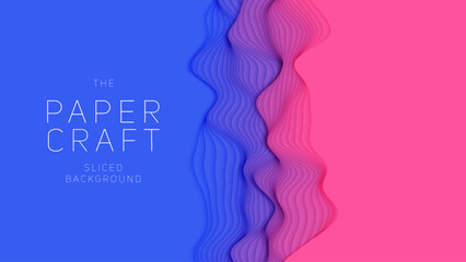 Violet to blue paper layers. 3D abstract gradient papercut. Colorful origami shape concept