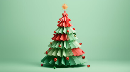 Abstract Christmas Tree Illustration, Flat Vector Design, Green and Red Holiday Decor
