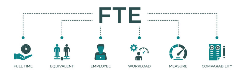 FTE banner website icon vector illustration concept of full time equivalent with icon of full-time, equivalent, employee, workload, measure and comparability. - obrazy, fototapety, plakaty