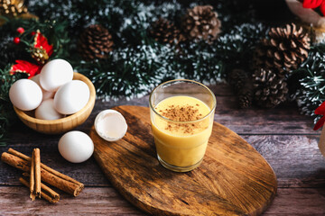 Rompope vanilla liqueur eggnog drink made with eggs in Mexico, traditional for Christmas season