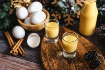 Obraz na płótnie Canvas Rompope vanilla liqueur eggnog drink made with eggs in Mexico, traditional for Christmas season