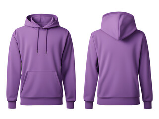 Blank Purple Hoodie Front and Back View Mockup Isolated on Transparent Background