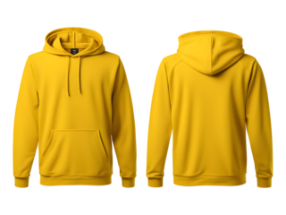Blank Yellow Hoodie Front and Back View Mockup Isolated on Transparent Background