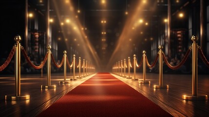 Red carpet and golden barrier. cinema festival concept