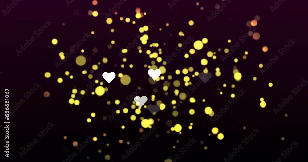 Aufkleber animation of heart shapes with circles floating against black background