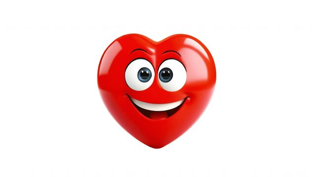 Animated smiling cartoon red heart on white background. Love and health care concept. Generative AI. High quality 4k footage