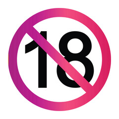 18 plus only - pink icon. Age limit under 18 years old is forbidden circle sign symbol vector illustration. Under 18 sign in on white background. Over 18 only censored. Eighteen age older forbidden. - obrazy, fototapety, plakaty