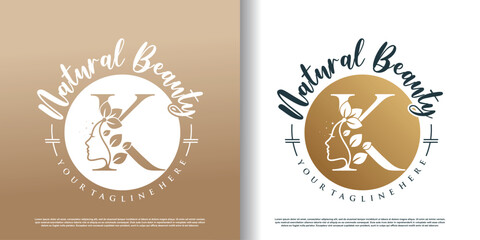 Nature beauty logo template with letter k concept Premium Vector