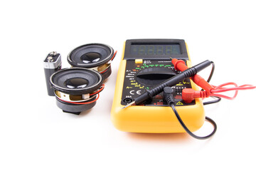Digital multi-meter with probes isolated on a white background. Multitester. Voltage Tester....