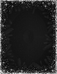 Black christmas background with white snowflakes and branches from a Christmas tree. Happy New Year greeting banner. New year background, posters, cards, website. Flat lay mockup design. Vector 
