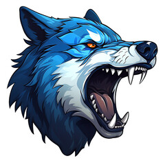 Blue Mascot Wolf Face Illustration on Transparent Background, Ai Generated