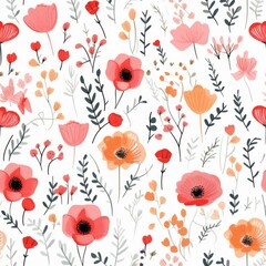 seamless pattern of wild flowers. Print for fabric, wrapping paper design. Simple natural background. Postcard. White background. Retro style