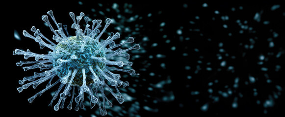 Capture the essence of coronavirus at the molecular level with this impactful close-up. Ideal for conveying scientific research and healthcare advancements, banner