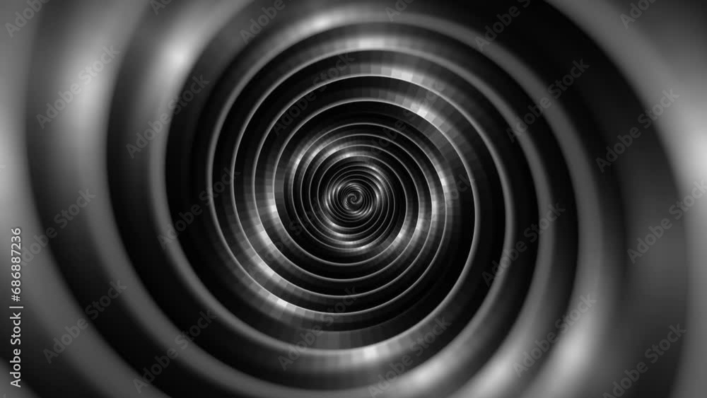Poster minimal spiral in infinite rotation. abstract background in gray and black color. dizzy concentric p