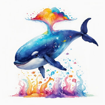 Cute whale in falling colors with white background