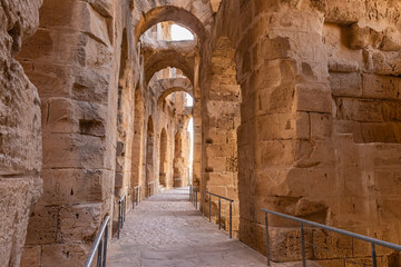 Interir of the amphitheater of the Roman ruins at El Jem.