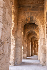 Interir of the amphitheater of the Roman ruins at El Jem.