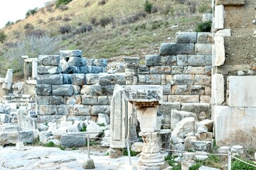 Elements of ancient architecture and ruins of Ephesus, Izmir. 