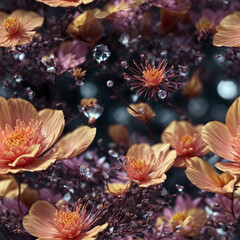 Naklejka na ściany i meble Flowers Illustration Background Seamless Pattern Beautiful Floral Digital Art Design