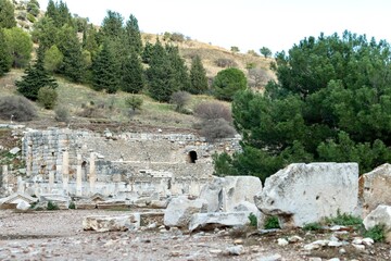 Elements of ancient architecture and ruins of Ephesus, Izmir. 