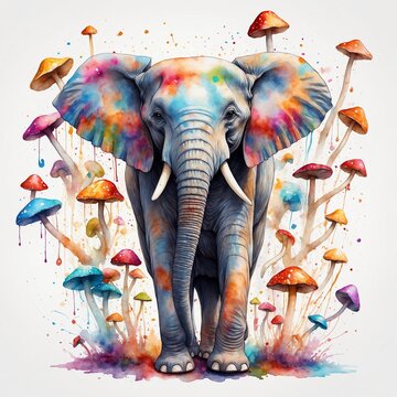 Elephant in falling colors on a white background