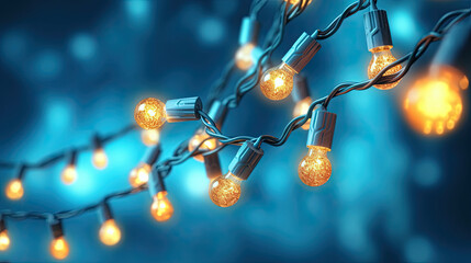 A picture-perfect moment of Christmas garland lights on a serene blue background.